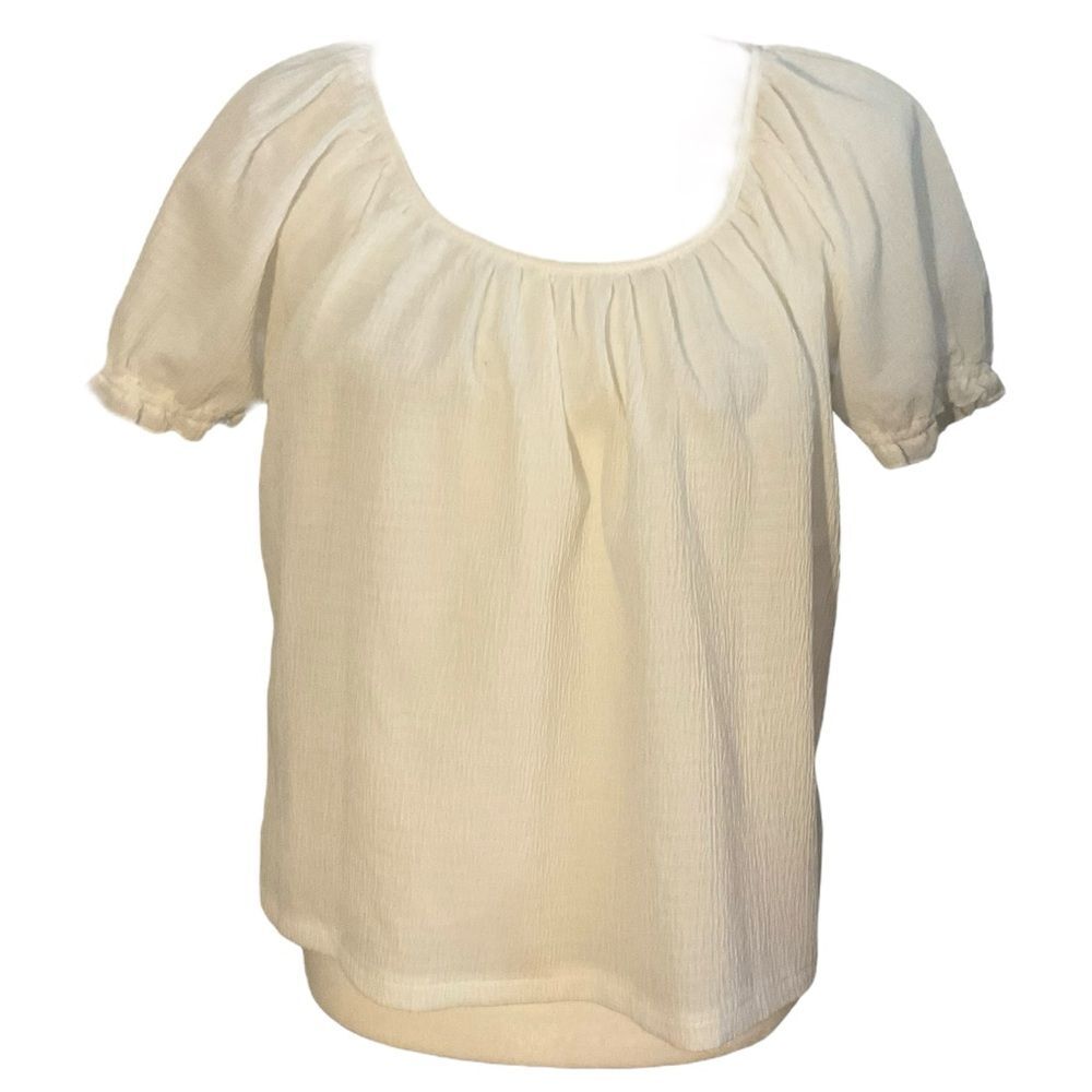 Texture & Thread Madewell Cream Micro Pleat Gauzy Scoop Neck Peasant Top Size S